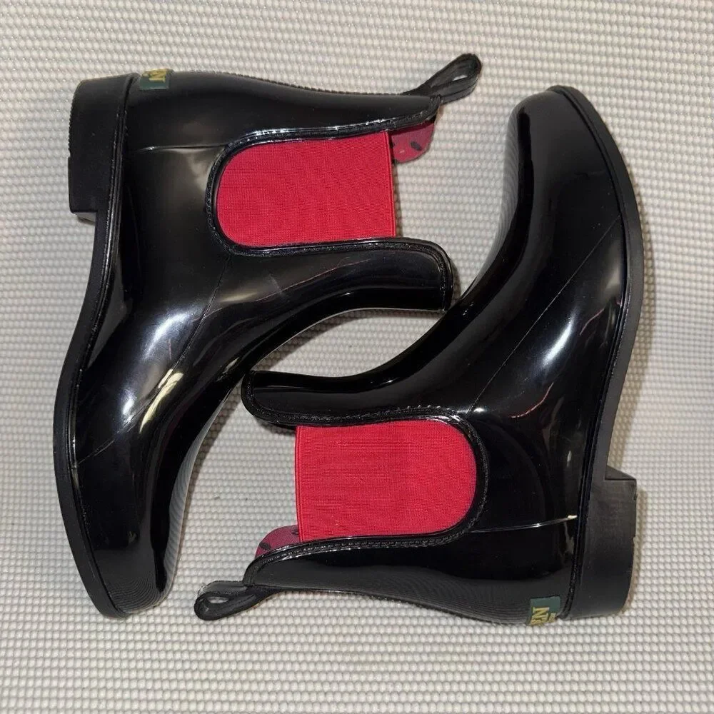 Lauren Ralph Lauren Tally Bo Rubber PVC Ankle Rain Chelsea Boots Black Size 8B